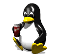 Tux (the linux penguin) drinking root beer
